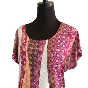 Susan Lawrence Stretch Tee Colorful Patterns Size XL